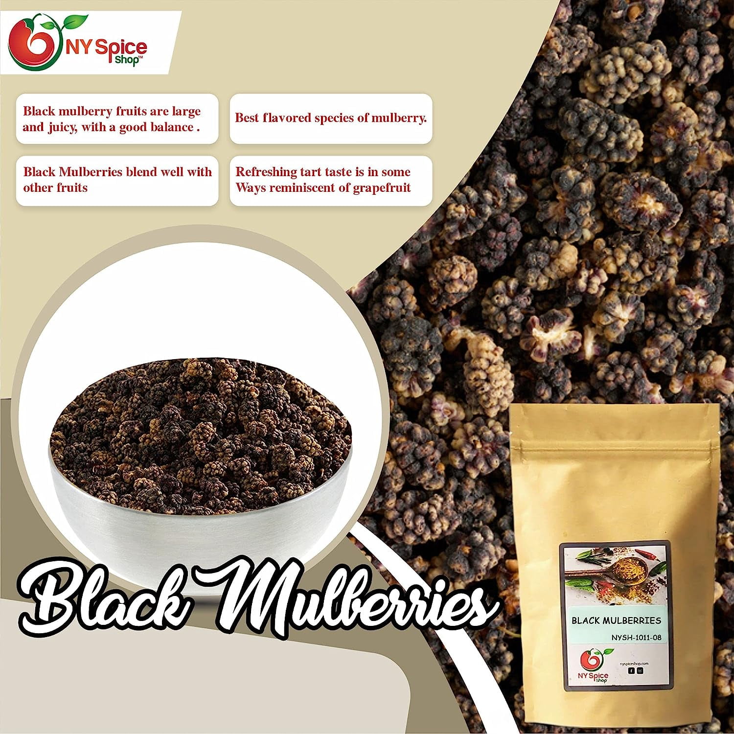 NY SPICE SHOP Dried Black Mulberry – 3 Pound Natural Dry Mulberry – Wild Black Mulberries  - Naturally Sweet
