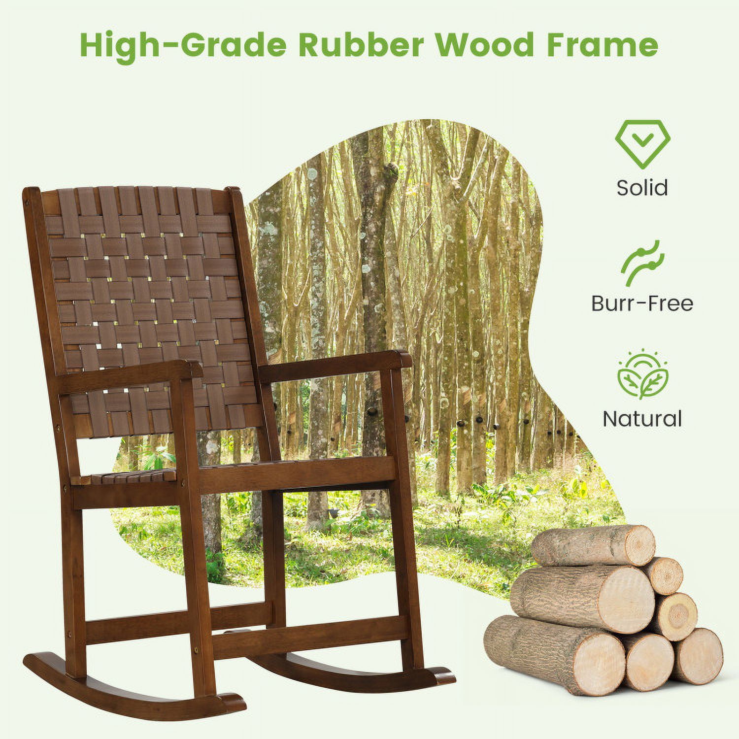 Aimee Lii Outdoor Rocking Chair, Patio Wooden Rocker Chair, Weather Resistant,for Lawn, Porch, Backyard, Indoor and Garden, Natural