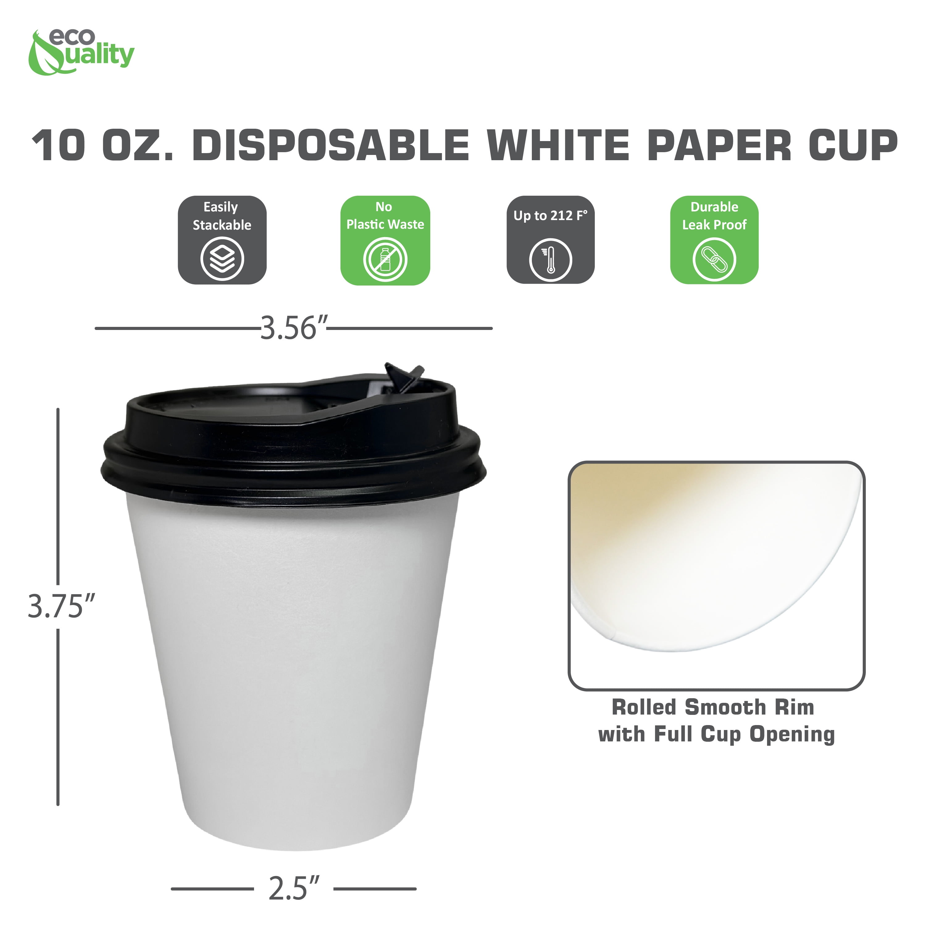 Galashield Insulated Disposable Coffee Cups with Lids [50 Sets] 10 oz Corrugated Ripple to Go Paper Hot Beverage Cups - Black