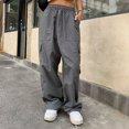 thumbnail image 3 of Pantalones Casuales Color Puro Bolsillo Grande Cordón Moda Pantalones Largos Sueltos para Mujer Gris S, 3 of 6