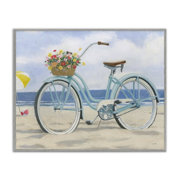 Stupell Industries Tropical Beach Coast Floral Bicycle Gray Framed Giclee Art, 20 x 16, by James Wiens