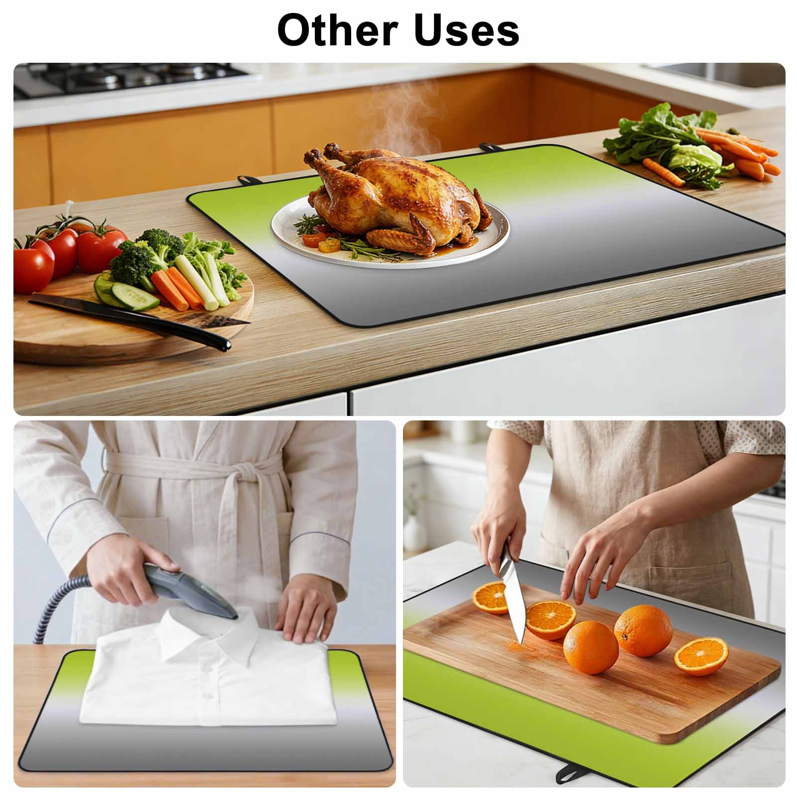Green Gray Ombre Stove Top Cover for Electric Stove, Heat-proof & Non Slip Glass Top Stove Cover Protector, Modern Gradient Abstract Art Kitchen Flat Cooktop Rubber Mat 28.5x20.5 Inches