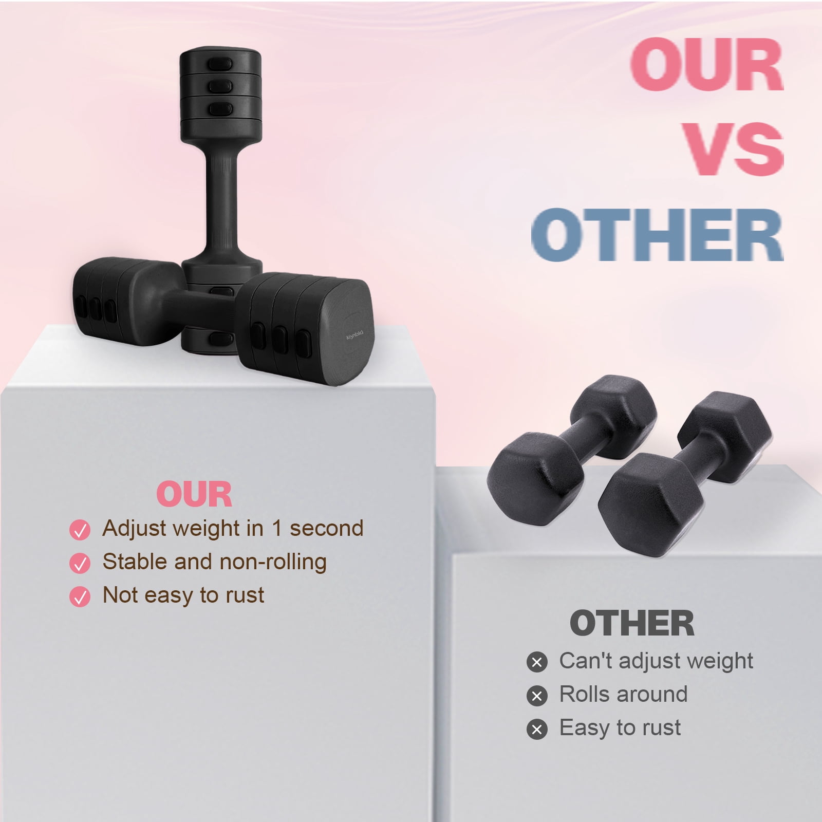 kisnbld Adjustable Dumbbell Set of 2, 4 in 1 Free Weights Dumbbells Set for Women with Fast Adjustment, Each 2lb 3lb 4lb 5lb Hand Weights Set for Home Gym & Outdoor Exercise Training