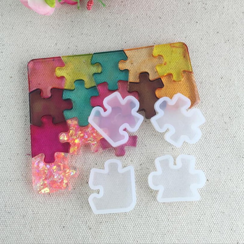4Pcs/set Silicone Puzzle Pendant Mold DIY UV Resin Keyring Mould Jewelry Making
