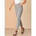 thumbnail image 4 of Pantalones de tobillo de trabajo de oficina Allegra K mujer a cuadros elásticos de cintura alta Marrón claro L, 4 of 6