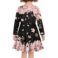 thumbnail image 3 of FKELYI Cherry Blossom Long Sleeve Dress Size 7-8 T Stretchy Crew Neck Dress for Girls Midi Length Comfortable Swing Twirl Skater Dress, 3 of 4