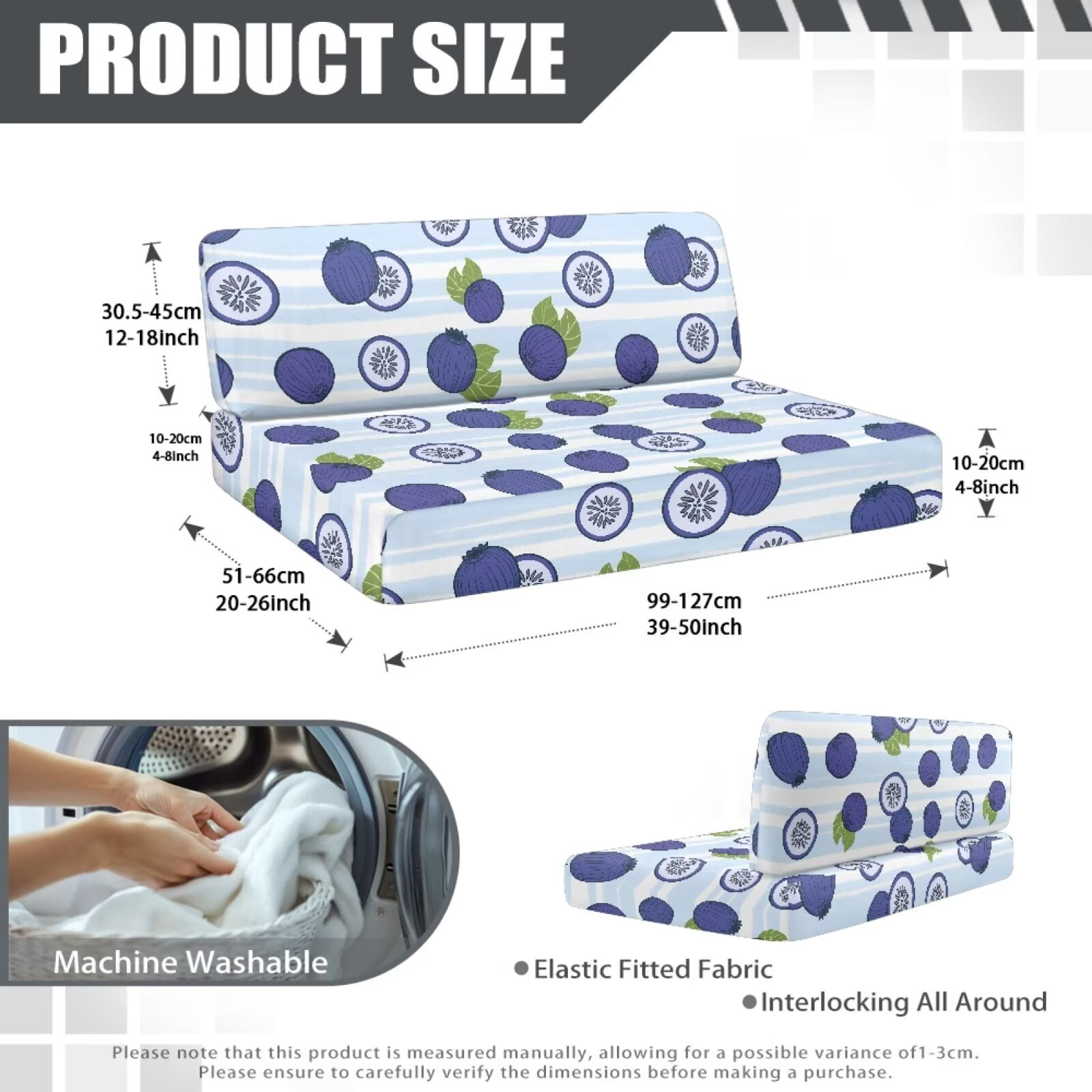 Psesaysky Blueberry RV Couch Covers Stretchable Camper Sofa Slipcover Washable Cushion Covers for Dinette Booth Seats 2 Bench Covers + 2 Backrest Covers