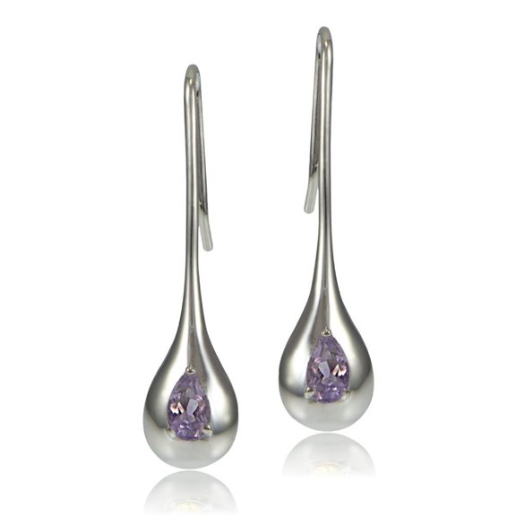 Sterling Silver Alexandrite CZ Teardrop Lotus Drop Earrings