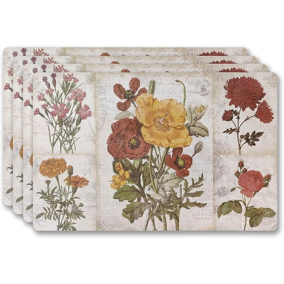Placemats Set of 4 - Non Slip Place Mats Ideal for Indoor and Outdoor Dining Table - Washable and Heat Resistant Fall Placemats for Kitchen Tables (Flowers)