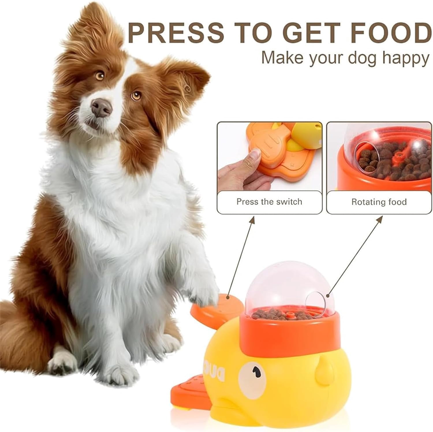 Smart Duck Feeder For Dogs, Rubber Duck Treat Dispenser, Duckie Cat Feeder, Interactive Dog Treat Dispenser Toy With Button, Food Puzzle Slow Feeder For Small & Medium Dogs