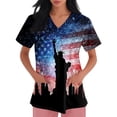 thumbnail image 3 of Usa 250th Anniversary Scrub Shirt Women American Flag Print 1776-2026 Patriotic Star Short Sleeve Tshirt V Neck Classic Fit Summer Nursing Uniforms with Pockets, #01 Light Blue, 3XL, 3 of 4