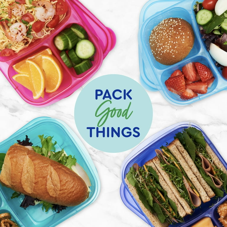 Easylunchboxes - Bento Snack Boxes - Reusable 4-Compartment Food Containers for School Work and Travel Set of 4 Classic