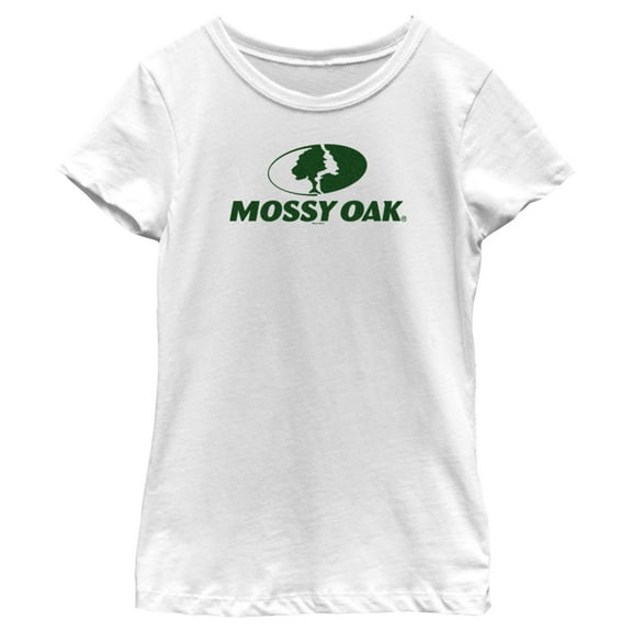 Girl's Mossy Oak Forest Green Classic Logo Graphic Tee White Large