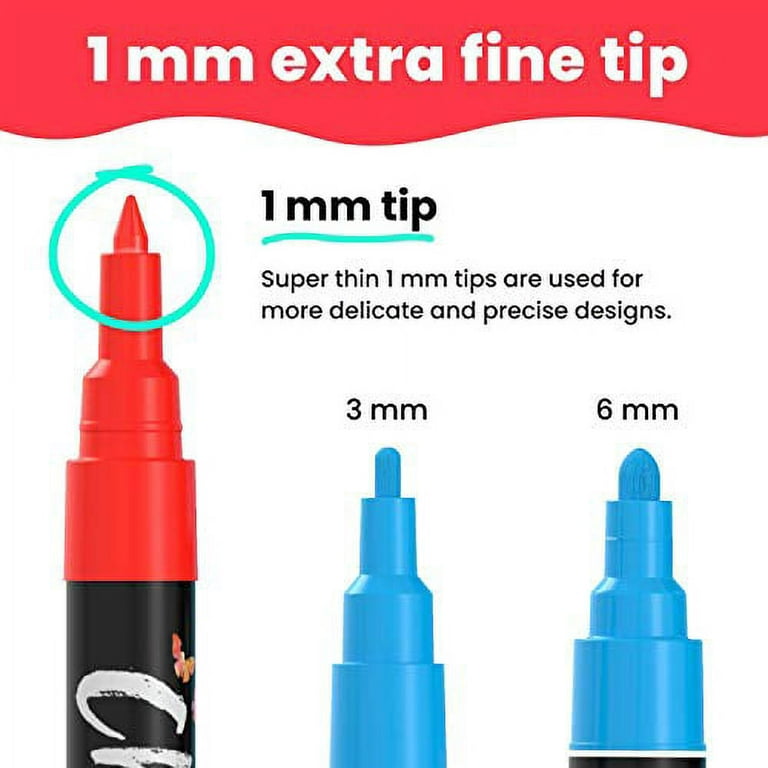 Metallic Liquid Chalk Markers Extra Fine Tip - Dry Erase Marker Pen for  Chalkboard Signs, Windows, Blackboard, Glass - 1mm Tip (10 Pack)