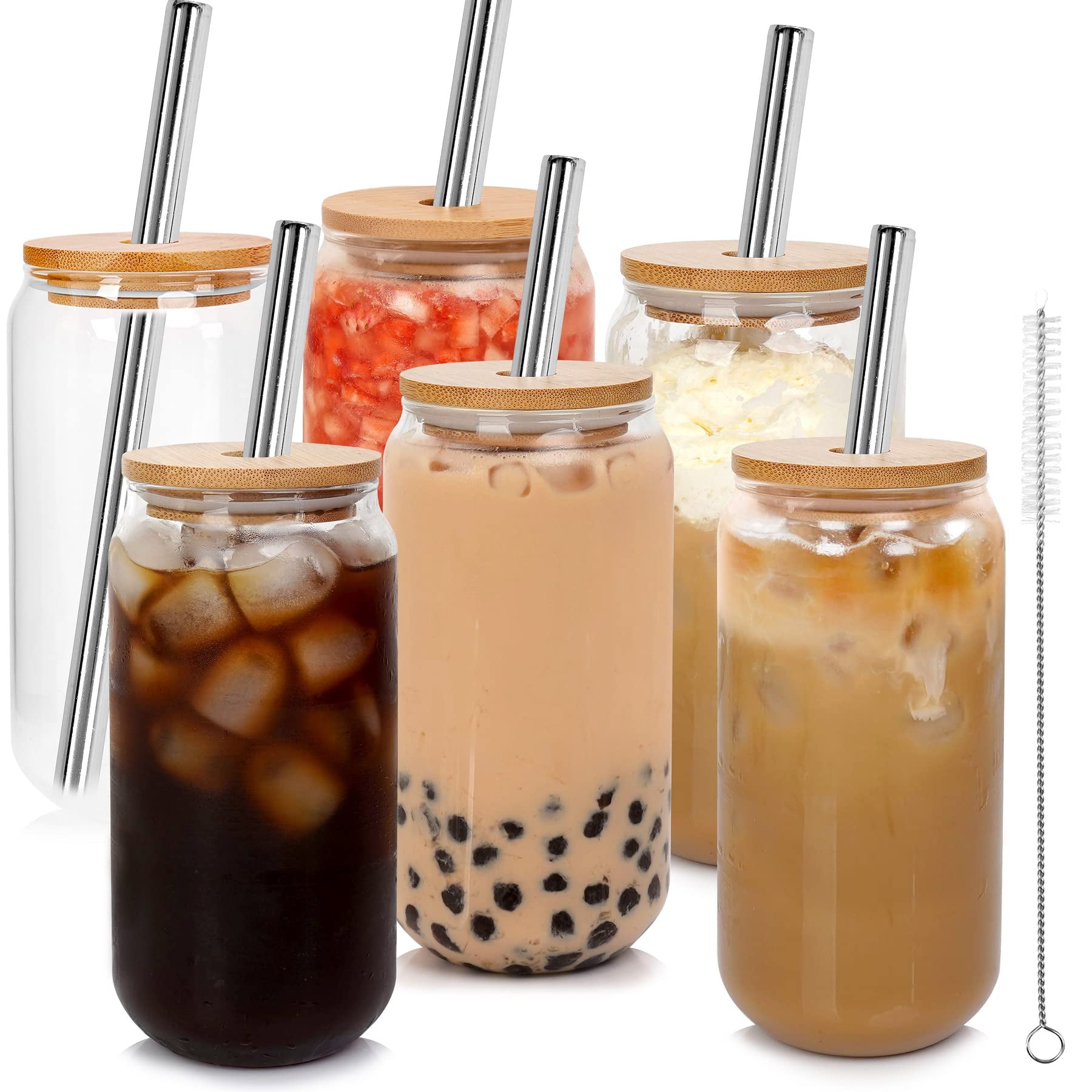 20oz Glass Water Tumbler with Silicone Protective Sleeve - Beer Can Shaped  Cups with Straw and Bambo…See more 20oz Glass Water Tumbler with Silicone