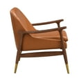 thumbnail image 5 of 29.2'' Mid-Century Faux Leather Accent Chair with Cushioned Seat, Solid Wood Frame, and Brass-Tipped Legs,Brown, 5 of 11