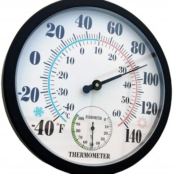 Outdoor Thermometers For Patio I Large Outdoor Thermometer Waterproof - Not Require Battery 10 Inch Wireless Hanging Hygrometer (Black)