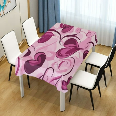 

54x72 Inch Tablecloth Polyester Square Tablecloth for Home Kitchen Dinner Decor Pink and Burgundy Hearts