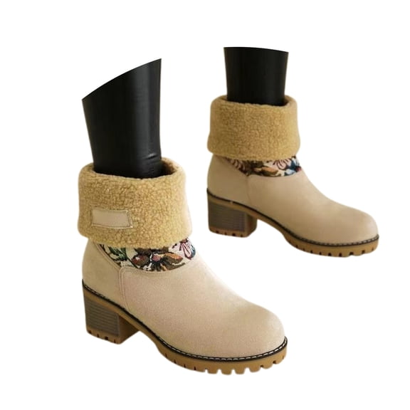 Women's Mid-Calf Boots Fashion Casual Floral Embroidered Winter Warm Lined Booties Comfortable On Ankle Booties