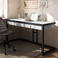 thumbnail image 2 of Allora 60" Solid Wood Modern Computer Desk in Distressed White, 2 of 8