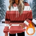 thumbnail image 2 of SwiftWear Women's Striped Fleece Drop-Shoulder Hoodie - Casual Pullover Soft Plush Loungewear with Pocket for Fall Winter Hot Pink, 2 of 5