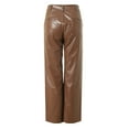thumbnail image 6 of vigerkar Women's Faux Leather Pants Button PU Jeans Straight Wide Leg Trousers with Pockets (Brown, M), 6 of 9