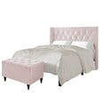 thumbnail image 4 of Castle Place Button Tufted Wingback Velvet Upholstered Bed with Storage Bench, Light Pink, King, 4 of 11
