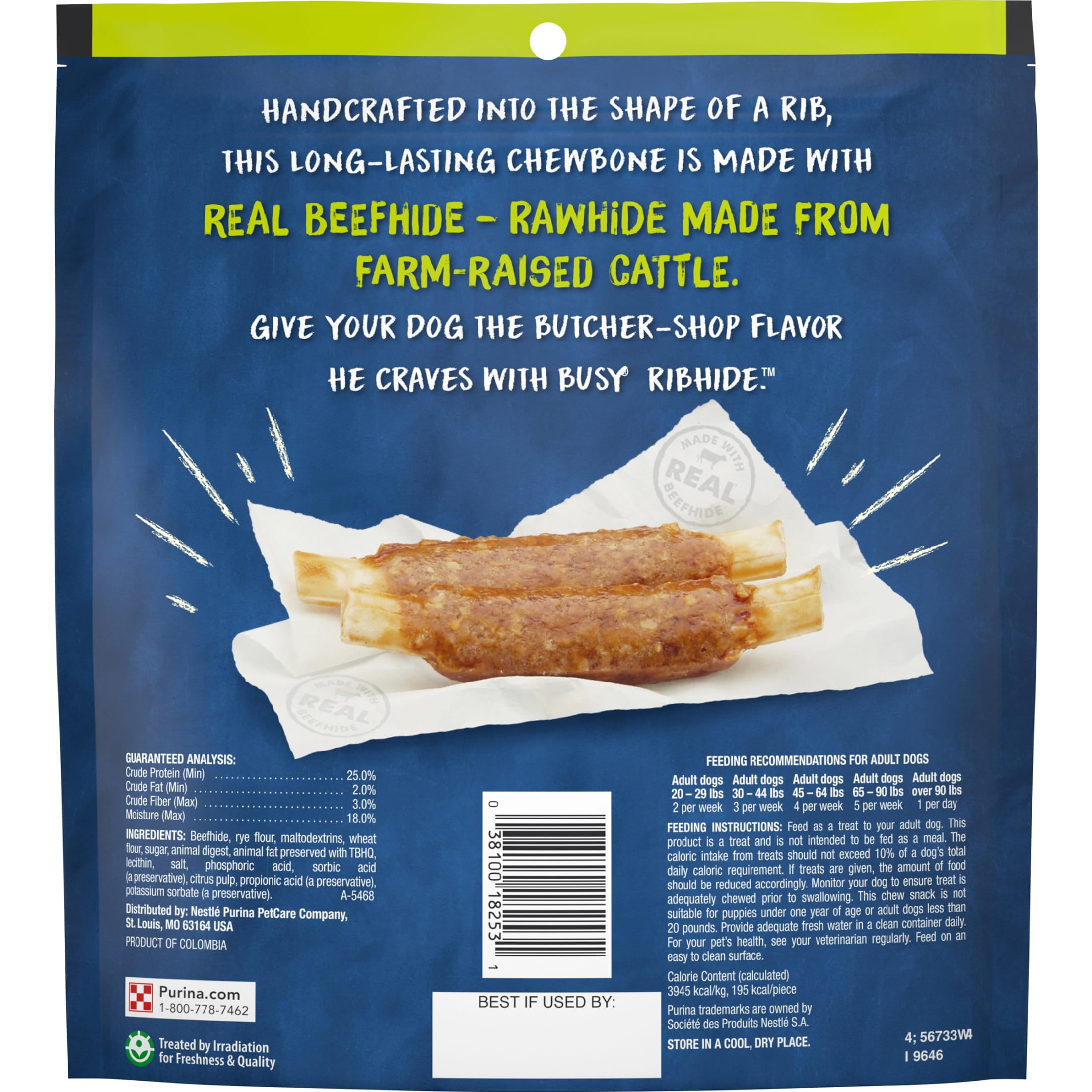 (6 pack) Purina Busy Rib Hide Beef Flavored Long-Lasting Dog Chews, 17.5 oz Pouch