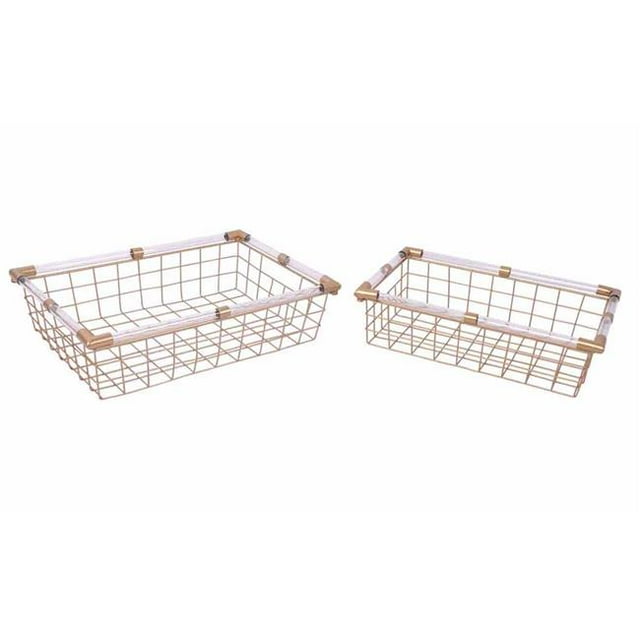 Benzara BM159722 Spacious Rim Trays, Gold - Set of 2