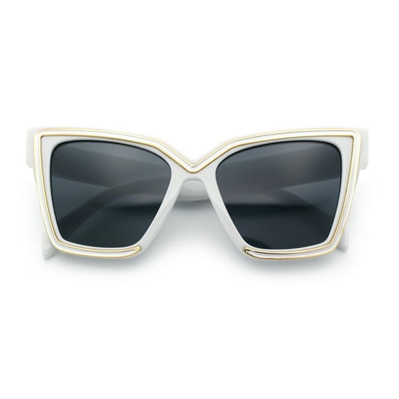 Luxe Oversized Horned Rectangular Cat Eye Glitzy Fashion Sunglasses White - Black