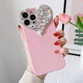 thumbnail image 3 of Glitter Case for iPhone 15, Cute 3D Heart Design with Crystal Diamond Rhinestone Bling Sparkly Camera Soft Silicone Shockproof Women Girls Slim Protective Phone Case for iPhone 15 6.1" (Pink), 3 of 4