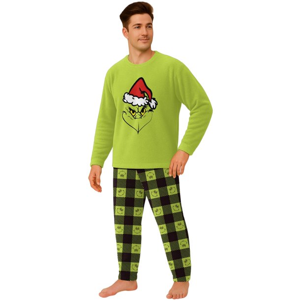Moonsky-2026 Christmas Family Flannel Pajamas Matching Set Christmas Print Long Sleeve Tops and Plaid Pants Sleepwear Soft for Winter#Men 3XL