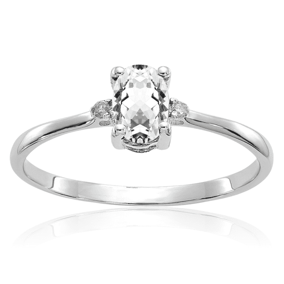 10K Solid White Gold Genuine Diamond Topaz Ring Gemstone Band April Birthstone Jewelry