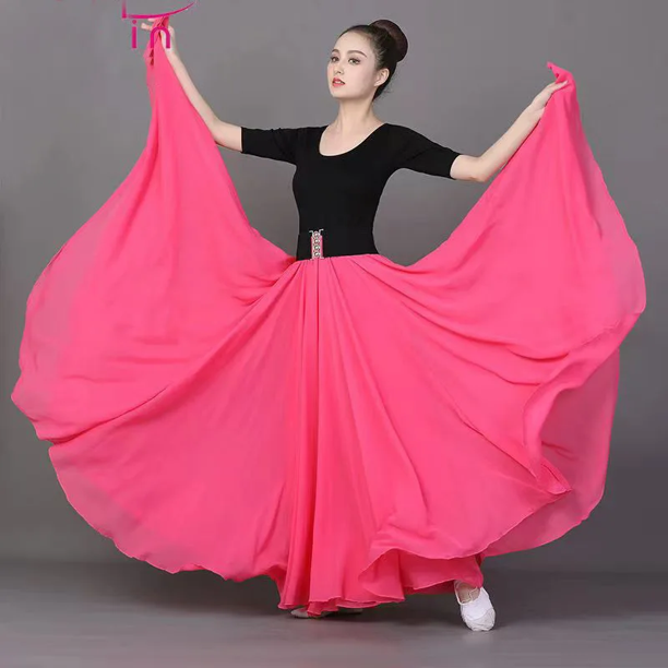 Falda de baile moderna de gasa de doble capa de 720 grados, vestido largo para práctica de baile cuadrado, pantalones de Xinjiang
