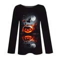 thumbnail image 5 of Women's Long Sleeve T-Shirts Crewneck Casual Fall Tops Vintage Witch Pumpkin Graphic Print Lightweight Pullover Blouses for Halloween Party Festive Holiday Novelty Tees, 5 of 6