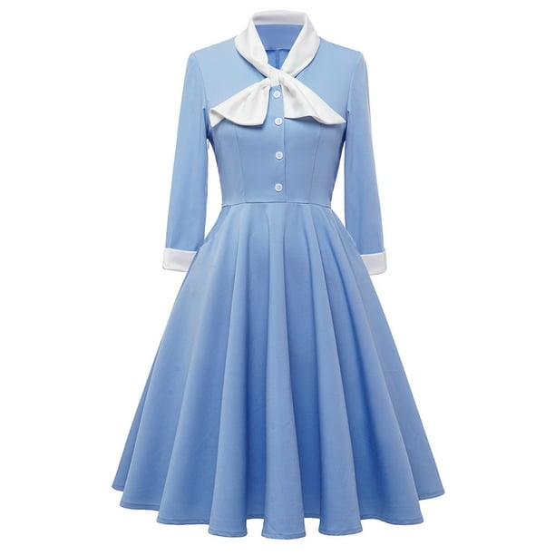 Moda mujer elegante Sexy Casual Retro solapa Bowknot tapeta cintura Color sólido vestido de longitud media Pompotops hdfakjf1827