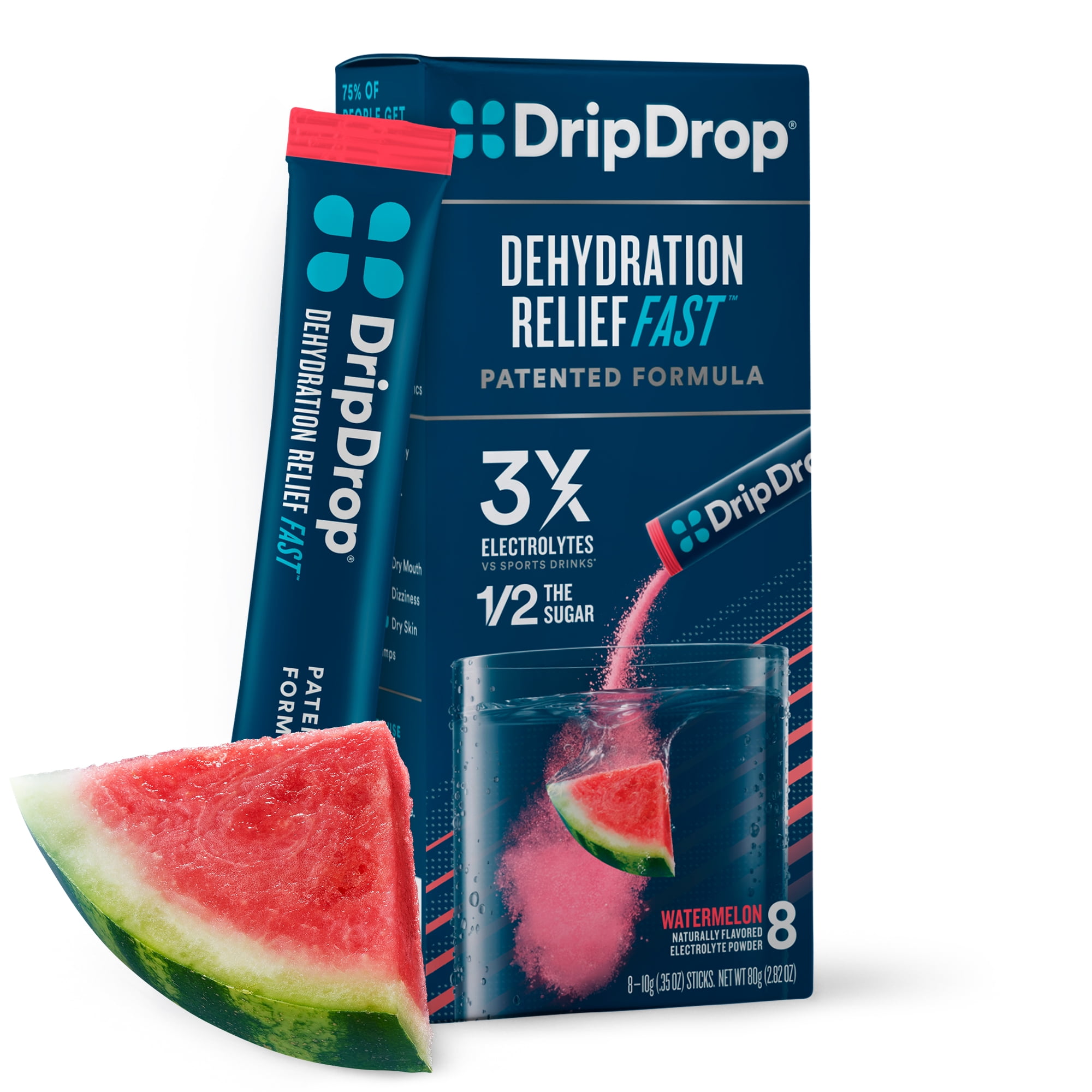 DripDrop Electrolyte Powder Drink Mix for Dehydration Relief Fast, Watermelon, 0.35 oz, 8 Count Packets