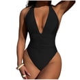 thumbnail image 2 of Mifsaly Tummy Control One Piece Swimsuit Women Deep V Neck Halter Backless Ruched Bathing Suit High Cut Monokini Slim Fit Flattering Beach Pool Party Swimwear L, 2 of 6