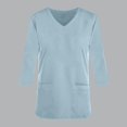 thumbnail image 5 of Olyvenn Fashion Scrubs for Women Solid Color V Neck 3/4 Sleeve Dressy Nursing Tops with Pockets Stretchy Workwear Uniform Shirts Light Blue 14, 5 of 5