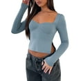thumbnail image 3 of Women T-shirt, Long Sleeve Backless Solid Slit Ladies Crop Top Streetwear for Daily Party, 3 of 6