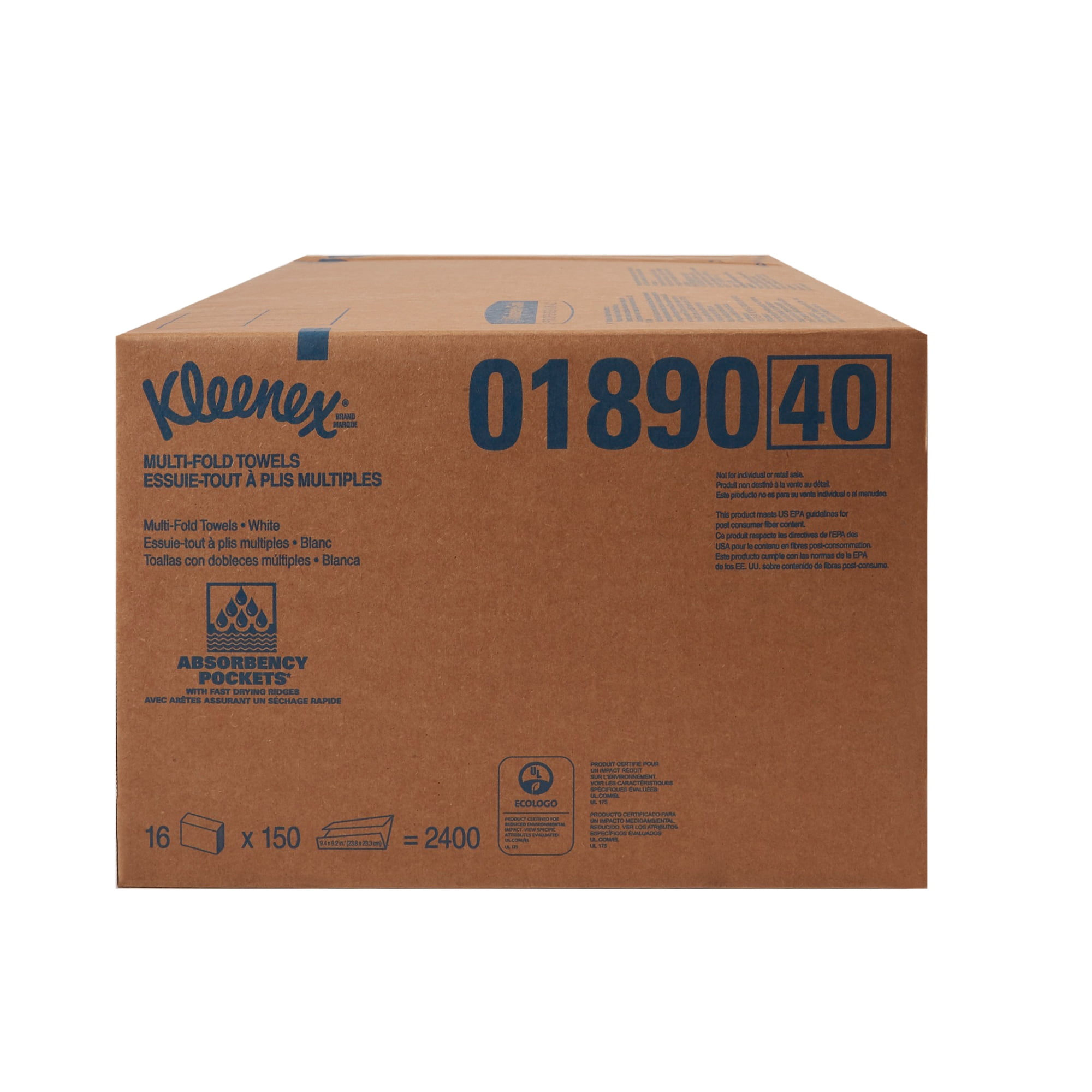 Kleenex Multi-Fold Paper Towels, 1-Ply Paper, 9 3/10 in X 9 2/5 in, 150 Towels, 16 Packs, 2400 Total