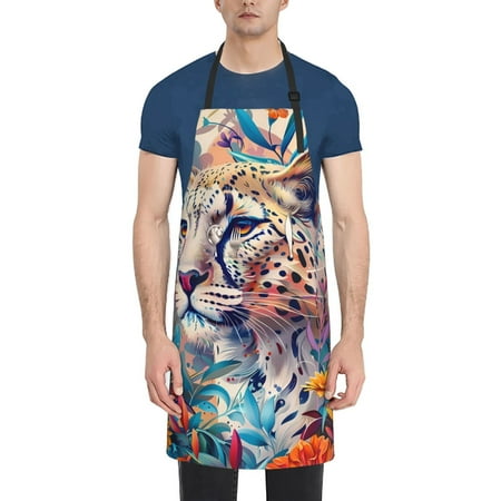 

Coaee Vibrant Leopard In Flowers for Waterproof Apron for Unisex Adult with Adjustable Bib Apron