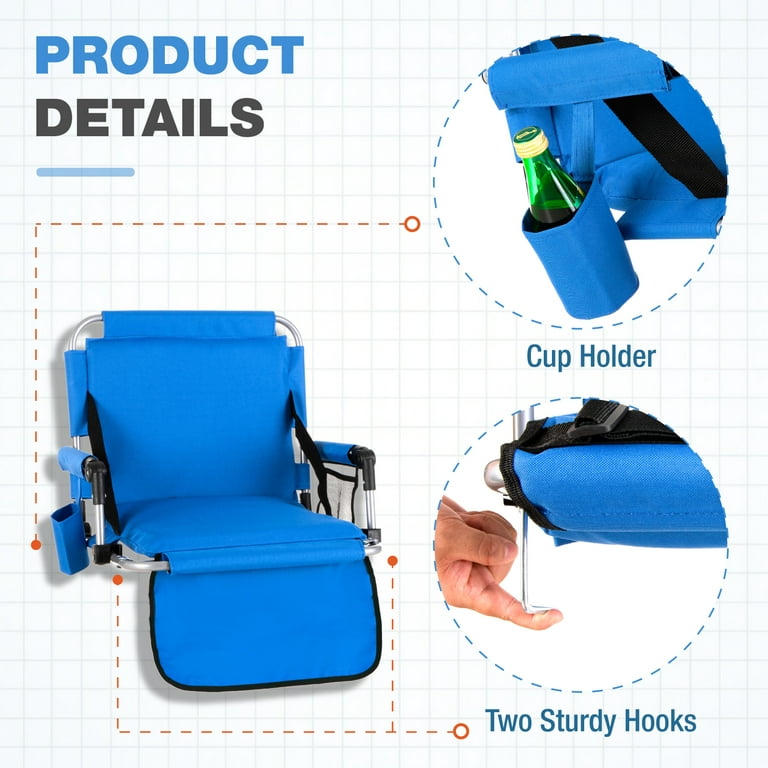 ALPHA CAMP Portable Folding Padded Stadium Seat Bleacher Chair Cup Holder  Blue