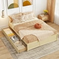 thumbnail image 2 of Costway Queen Size Wooden Bed Frame with 2 Rolling Storage Drawers Wood Slat Support Natural, 2 of 10