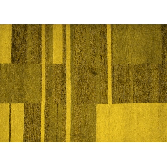 Ahgly Company Machine Washable Indoor Rectangle Abstract Yellow Contemporary Area Rugs, 2' x 5'