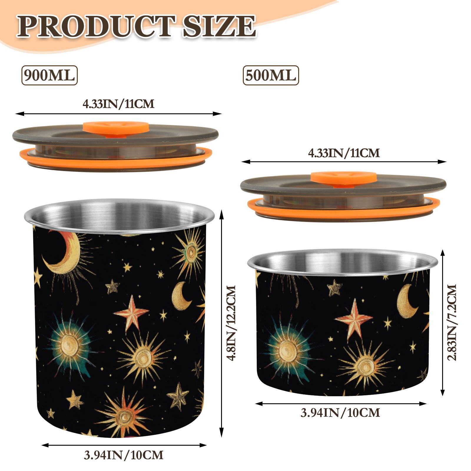 Rainbow Moon Star Sun Airtight Coffee Bean Canister 900 ml Food Storage Containers with Lids For Gournd, Tea, Sugar, Flour, Rice, Cereal, Candy Cookie Jar