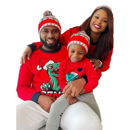 

JYYYBF Ugly Christmas Family Matching Sweaters Dinosaur Long Sleeve Crewneck Knit Pullover for Men Women Kids Xmas Outfits Red 3-4 Years