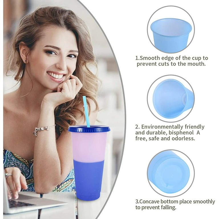Color Changing Cups: 24oz Cold Cups - 4 Reusable Cups with Lids