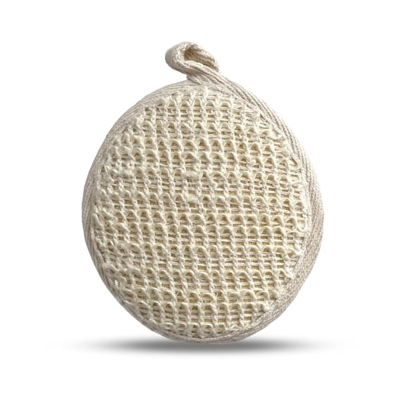 Rusabl Ramie Bath Loofah for Body Deep Cleansing and Scrubbing (Pack of 1, Round) Reusable Exfoliating Scrub Sponge, Made of Natural Fibre, Scrubber for Men and Women