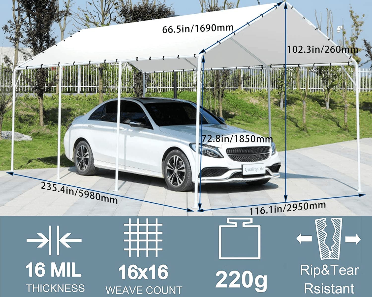 Dkelincs Carport Canopy 10'X20' Heavy Duty Metal Carport Kits Party Tent Car Tent Outdoor Garage Boat Shelter